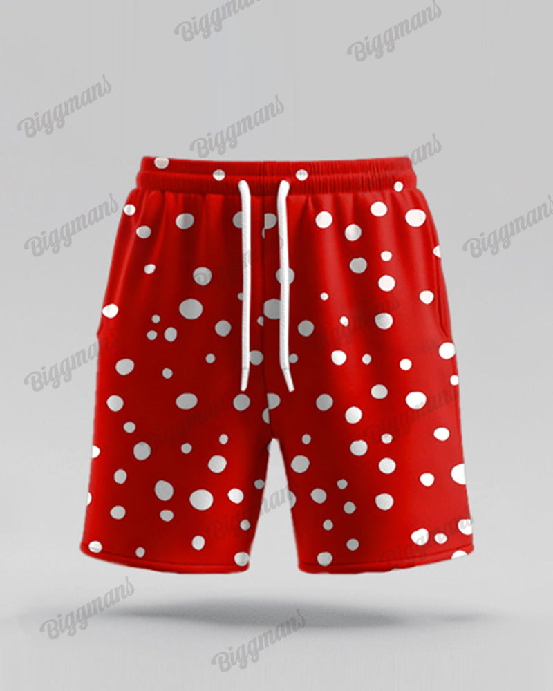 Men's Plus Size Christmas Red Elk Polka Dot Print Short Sleeve Shirt Shorts Suit