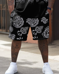 Advanced Color Cashew Flower Pattern T-Shirt Shorts Set Men's Plus Size