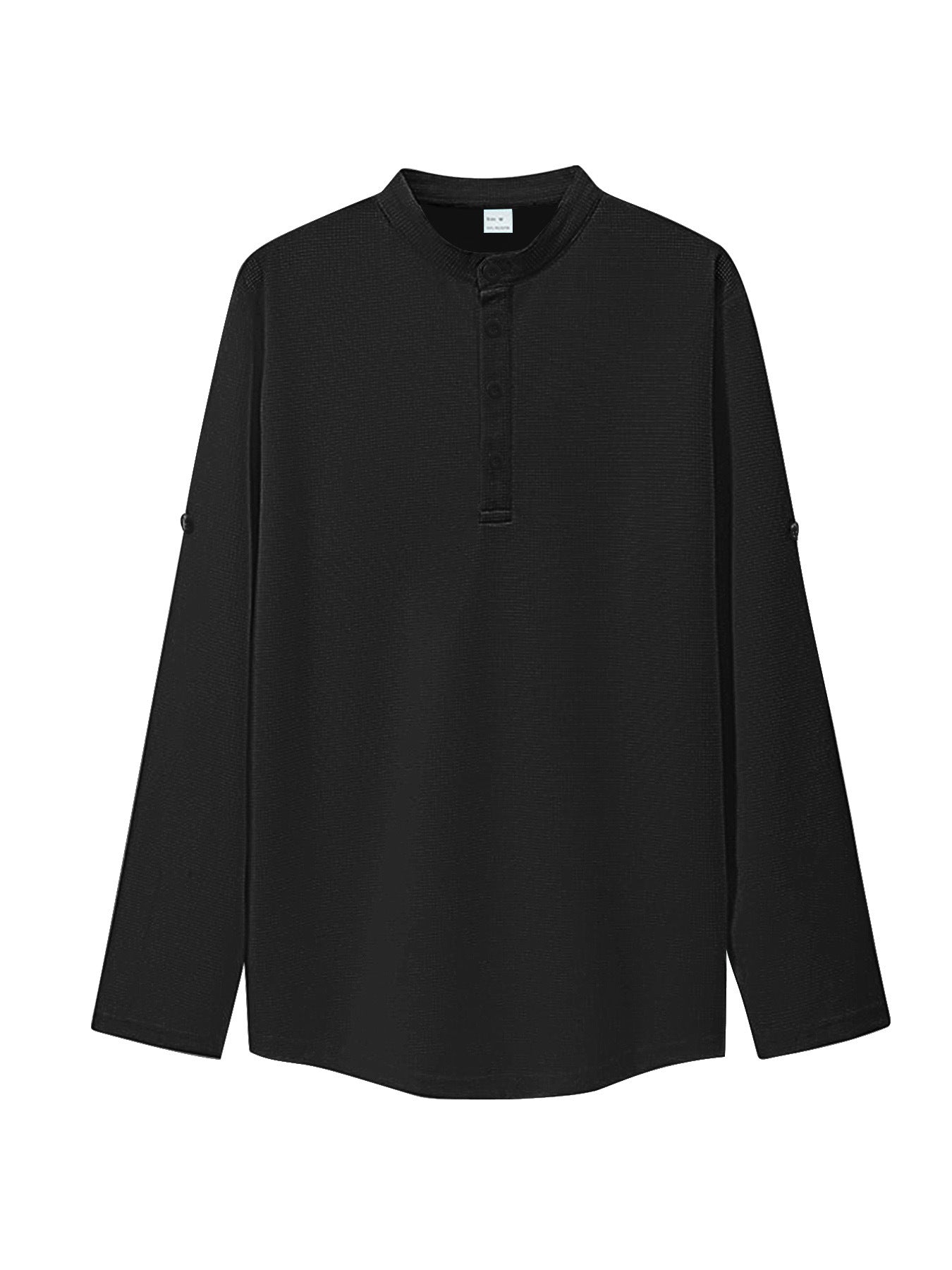 S-3XL Solid Color Casual Breathable Button Collar Henry Collar Long Sleeve Shirt