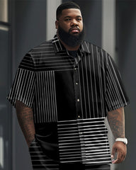 Men's Plus Size Business Irregular Geometric Stripe Print Short Sleeve Shirt Suit