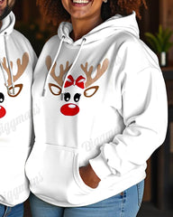 Couple Plus Size Cute Elk Pattern Print Long Sleeve Hoodie