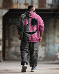 Big & Tall Men's Halloween Pink Funny Expression Contrast Stitch Print Hoodie Suit