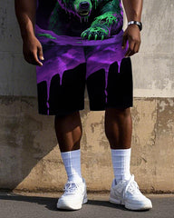 Big Men's Fear Bear Bold Printed Street Fashion Short Sleeve T-Shirt Shorts 2-piece Set
