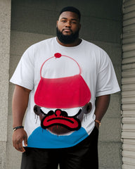 Big & Tall Men's Hat Cartoon Fun Graffiti Print Round Neck Short Sleeve T-Shirt Shorts Suit