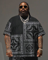 Men's Plus Size Casual Paisley Print T-Shirt Shorts Set