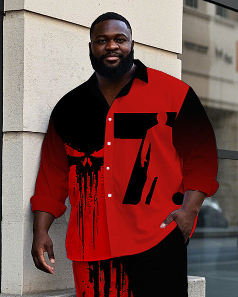 Big Guy's Street Style Skull 7 Bold Printed Outdoor long Sleeve Shirt Pants Set
