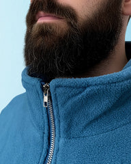 Big & Tall Men's Blue-Fall/Winter Solid Color Polar Fleece Fabric Metal Zipper Collar POLO Long Sleeve