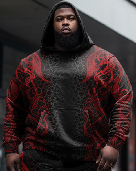 Men's Big & Tall Retro Viking Element Long-Sleeved Hoodie and Sweatpants Set