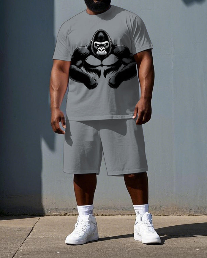 Big & Tall Men's Simple Gorillas Street Fashion Summer Short Sleeve T-shirt and Short Set
