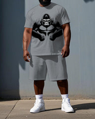 Big & Tall Men's Simple Gorillas Street Fashion Summer Short Sleeve T-shirt and Short Set