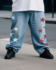 Plus Size Men's Personalized Mouth Printed T-Shirt Denim Pants Suit