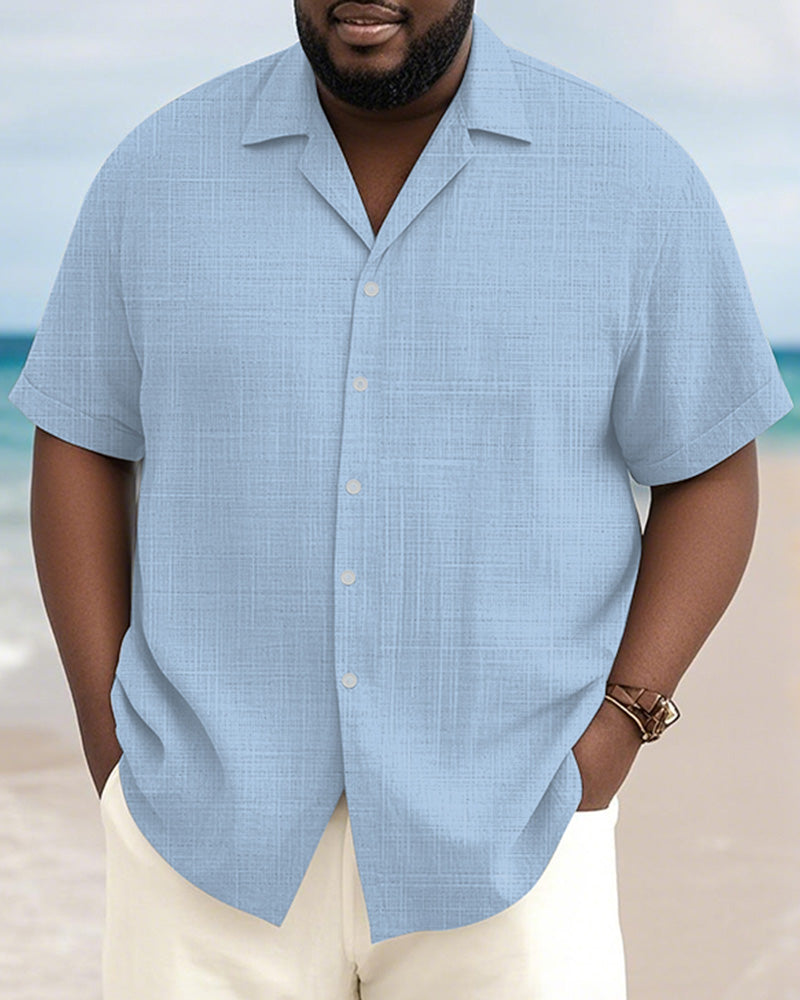 Men's Plus Size Daily Solid Color Short Sleeve Bamboo Hemp Texture Shirt