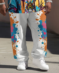 Men's Plus Size Street Fashion Graffiti Skull Print T-Shirt Trousers Set