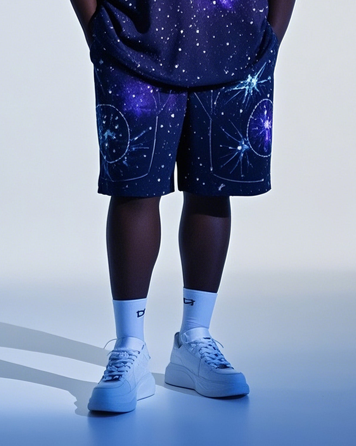 Big Boy Street Fashion Cosmic Star Gradient Print Short Sleeve T-Shirt Shorts Suit