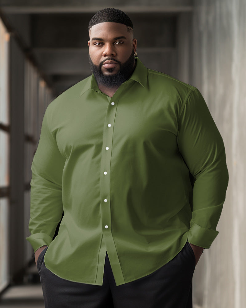 Men's Classic Casual Plus Size Solid Color Long Sleeve Lapel Shirt