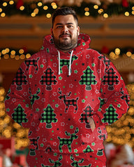 Men's Plaid Christmas Tree Elk Plus Size Hoodie Jogger Pants Set