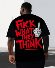 Men's Punk Theme FUCK WHAT THEY THiNK Back Lettering Big & Tall Short-Sleeve T-shirt 2-Piece Set