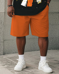 Big & Tall Men's Orange Skull Alphabet Print Round Neck Short Sleeve T-Shirt Shorts Suit