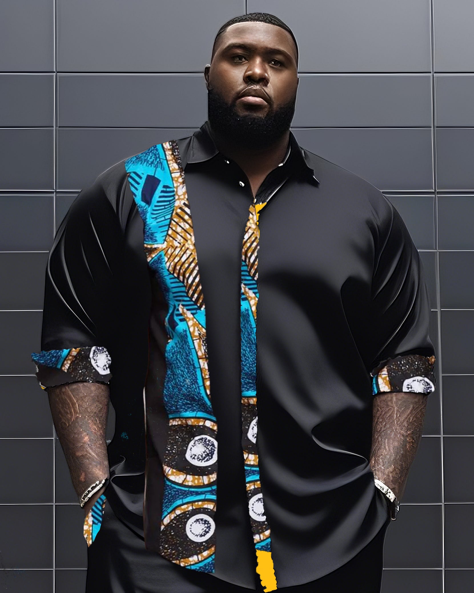 Big Boy Must Have Street Fashion African Impression Totem Print Long Sleeve Shirt Trousers Suit