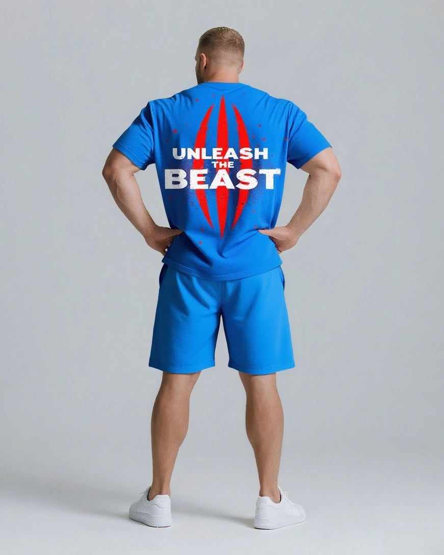 UNLEASH THE BEAST Slogan T-shirt Short Set