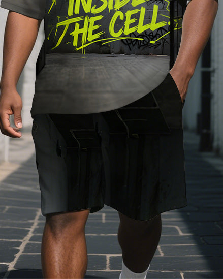 Men's Casual FIGHT FOR FREEDOM Lettering Big and Tall Short-Sleeve Polo Shirt Shorts Set