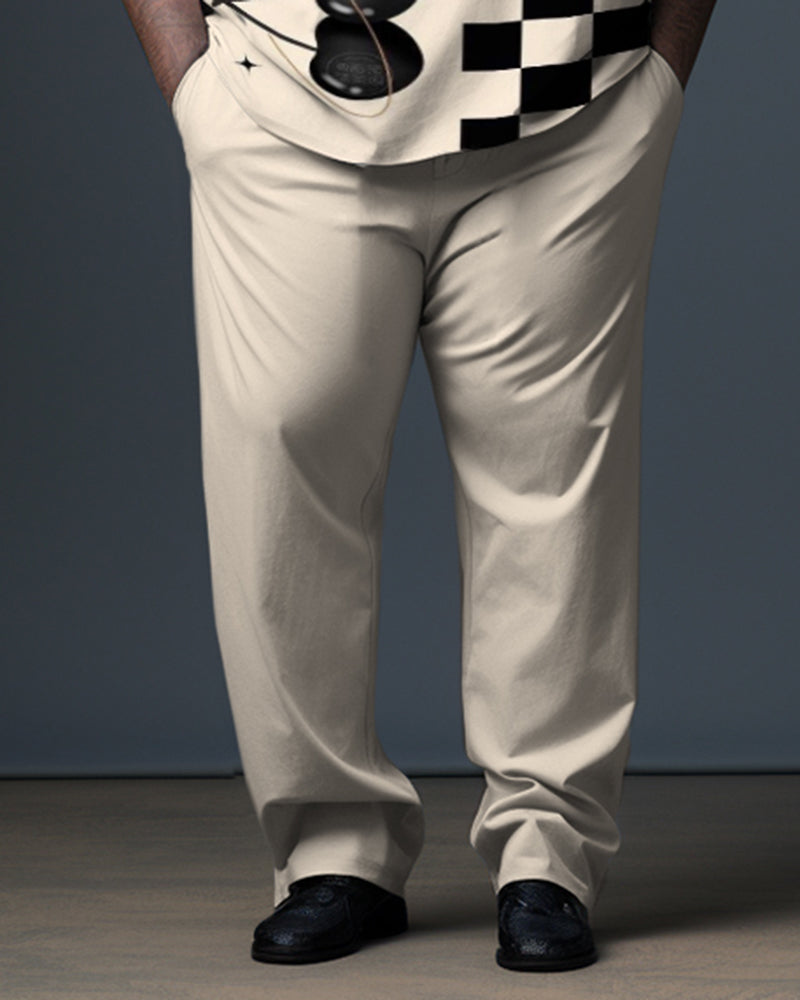 Big Guy's Cherry Checkerboard Polo Zip Shirt & Pants 2-Piece Set