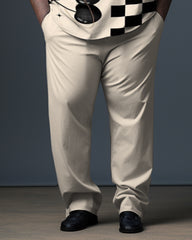 Big Guy's Cherry Checkerboard Polo Zip Shirt & Pants 2-Piece Set