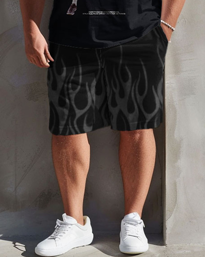 Men's Plus Size Casual Retro Art Basketball Print T-Shirt Shorts Suit