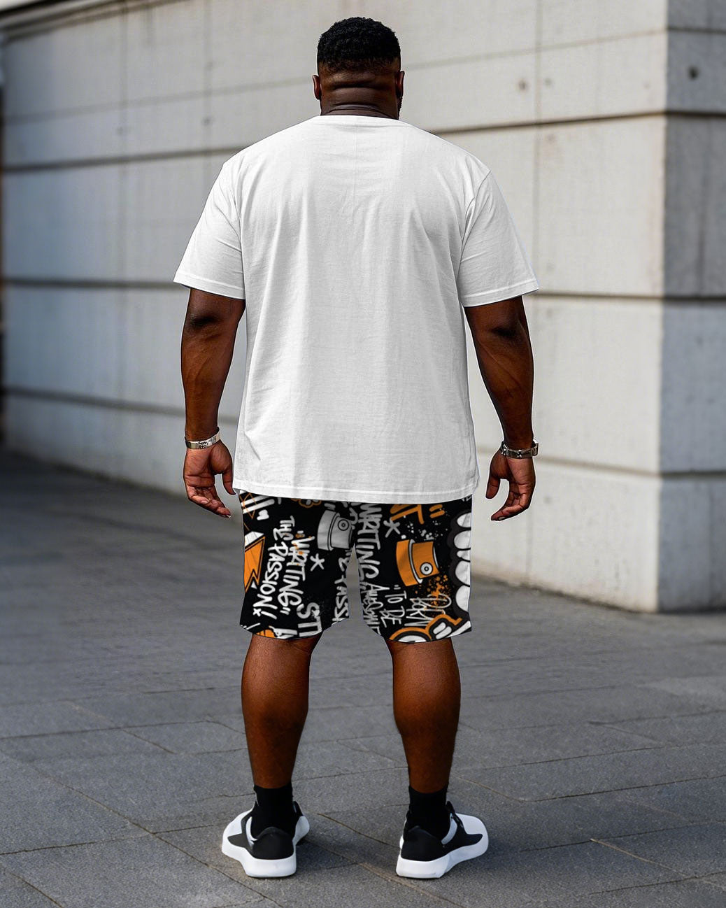 Men's Plus Size Street Fashion Chest Stereoscopic Projection "B" Printed Short-sleeved T-shirt Shorts Suit