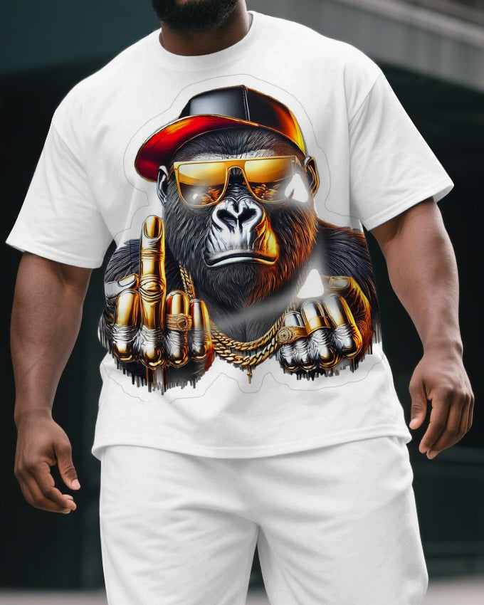 Big & Tall Men's Fashion Metal Cool Sunglass Gorillas Print Short-Sleeved T-shirt and Short Set