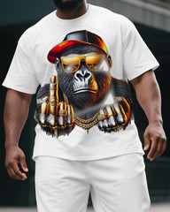 Big & Tall Men's Fashion Metal Cool Sunglass Gorillas Print Short-Sleeved T-shirt and Short Set