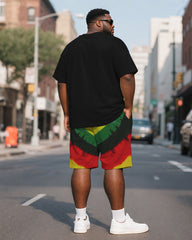 Men's Plus Size Juneteenth Photo Alphabet Print Henley Collar Short Sleeve T-Shirt Shorts Suit