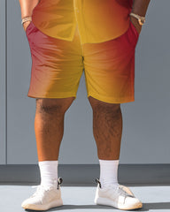 Men's Plus Size Simple Gradient Contrast Short Sleeve Shirt Shorts Suit