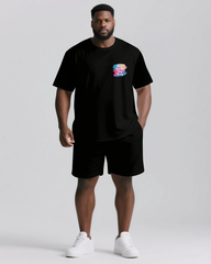 Never Give Up and Stay Strong Men's Big and Tall Simple Back Letter Short Sleeve T-shirt 2-Piece Set