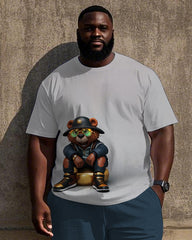 Big Men's Street Fashion Hip Hop Happy Sitting Bear Printed Short Sleeve T-shirt Shorts Set