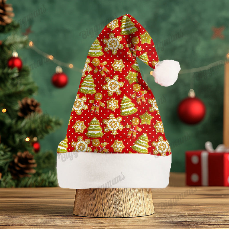 Christmas Fun Red Green Santa Cartoon Print Gift Plush Party Decorative Hat