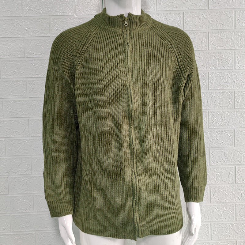 M-2XL Autumn And Winter Solid Color Zipper Turtleneck Knitted Jacket Sweater Cardigan