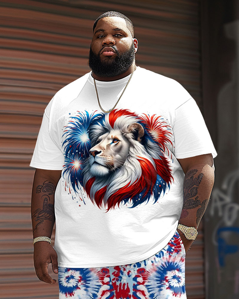 Men's Plus Size Independence Day Flag Lion Fireworks Print Large Men's Suit