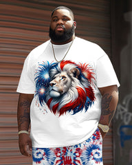 Men's Plus Size Independence Day Flag Lion Fireworks Print Large Men's Suit