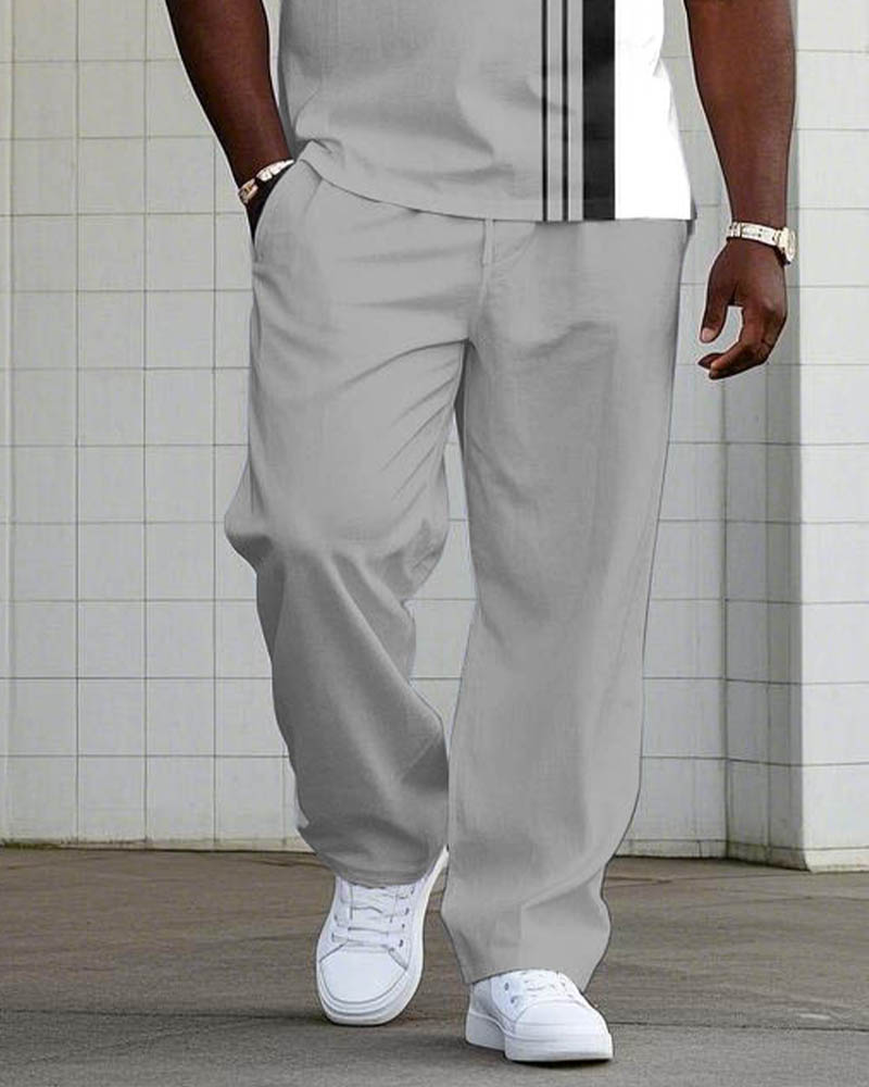 Simple Casual Small Label Printed Short-sleeved Polo Trousers Big Men's Set