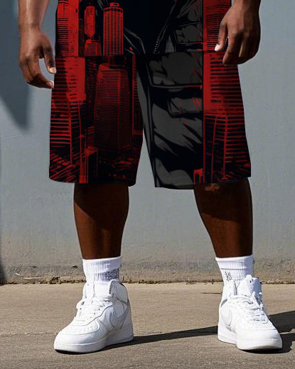 Big & Tall Men's Gorillas in City Printed Summer Short Sleeve T-shirt and Short Set