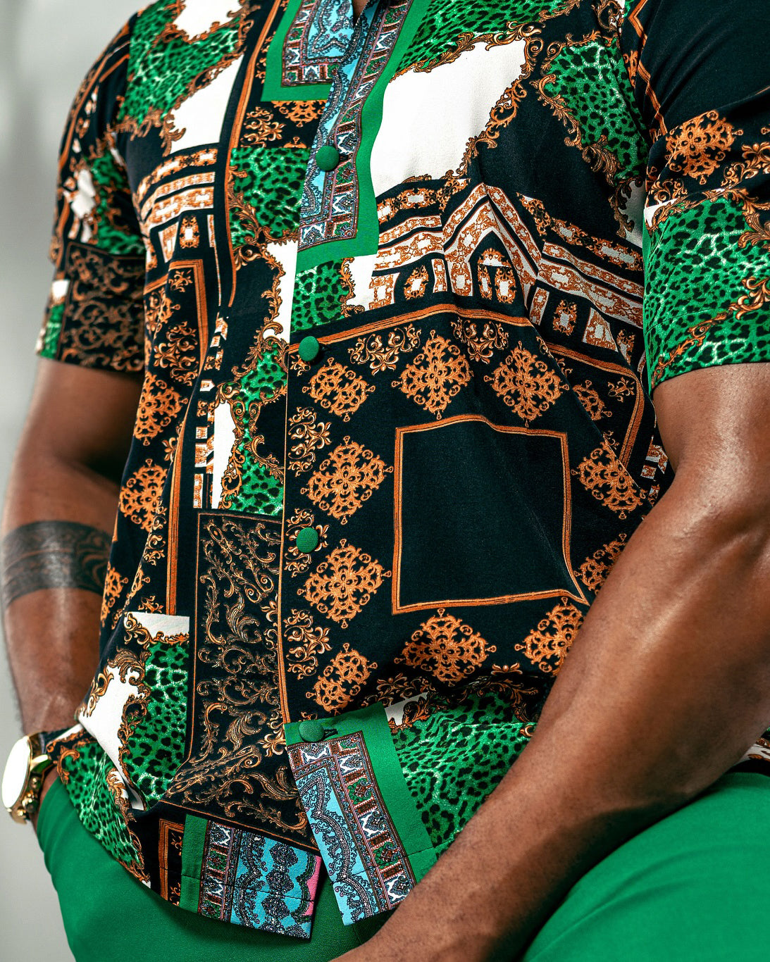Big & Tall Men's Daily Leisure. High-grade Irregular Print Shirt Shorts Suit