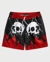 Men's Plus Size Skull Graphic Drawstring Waist Casual Shorts