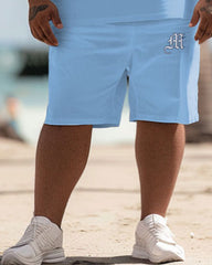 Men's Plus Size Hawaiian Coconut Tree Angel Alphabet Print T-Shirt Shorts Suit