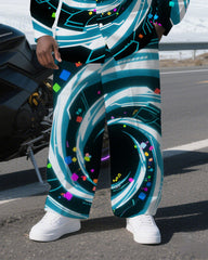 Big Guy's Abstract Vortex Technological Theme Daily Casual Long Sleeve Shirt and Pants Set
