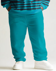 Men's Simple Green Stripe Cartoon Print Plus Size Round Neck Sweatshirt Suit