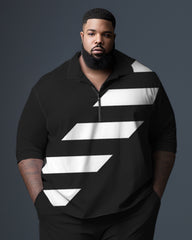 Men's Big & Tall Color Block Stripe Zip Up Polo Shirt and Pants Set