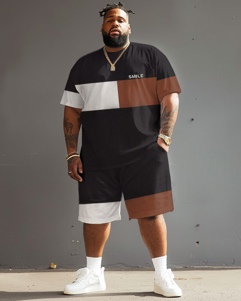 Colorblock Large Size Men's Short Sleeve T-shirt and Shorts Set