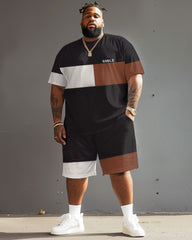 Colorblock Large Size Men's Short Sleeve T-shirt and Shorts Set