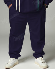 Men's Daily Casual Purple Colorblock Striped Plaid Print Plus Size Hoodie Suit